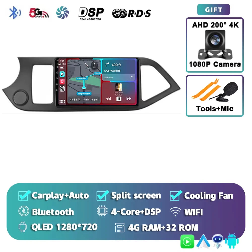 For KIA PICANTO Morning 2011 2012 - 2017 2K 12+256 QLED Android 15 CarPlay Car Radio Multimedia Video Player GPS stereo Head DSP