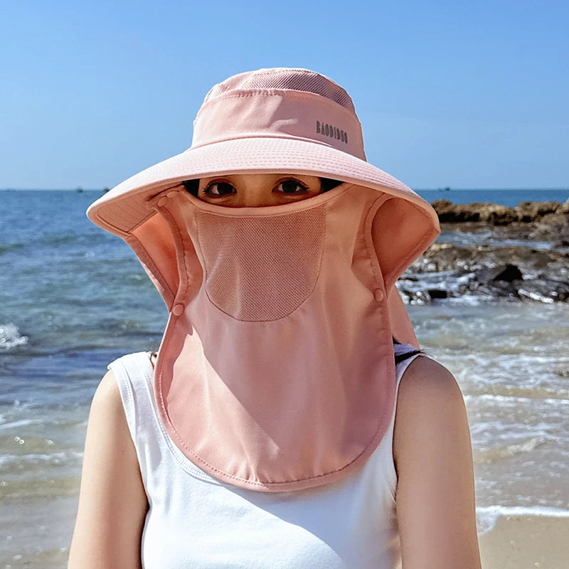 8458 Spring summer Cross border large cape sun block hat fashion face mask fisherman hat with ponytail hole visor hat children