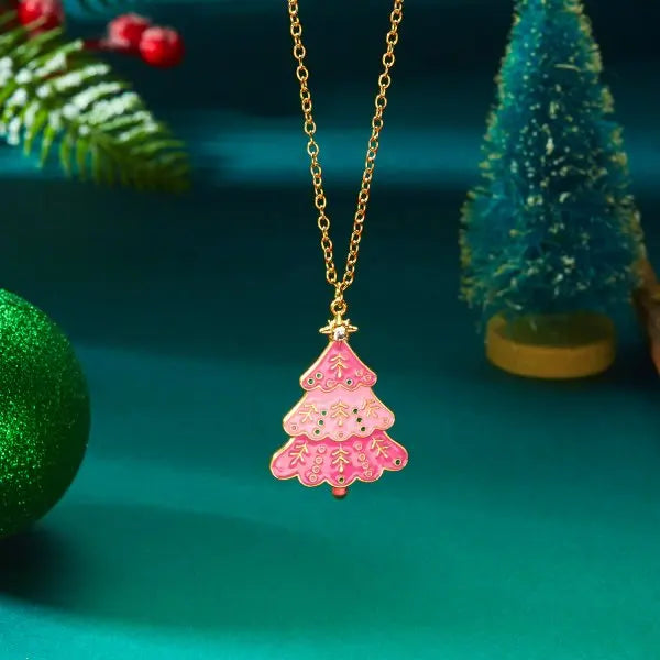 Luxury Zircon Crystal Christmas Tree Pendant Necklace For Women Exquisite Rhinestone Snowflake Clavicle Chain Jewelry Xmas Gifts