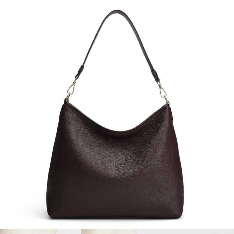 Genuine Cowhide Leather Hobo Shoulder Bag for Women Luxury Designer Pebbled Leather Large Capacity Crossbody Tote Underarm Bag
