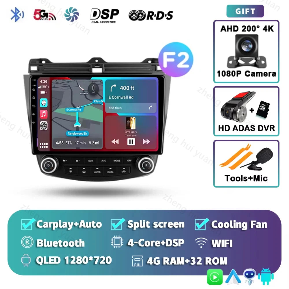 Android 14 For Honda Accord 7 2002 - 2008 CarPlay Auto 360 Camera Car Radio Multimedia Video Player GPS stereo Head Unit 4G WIFI