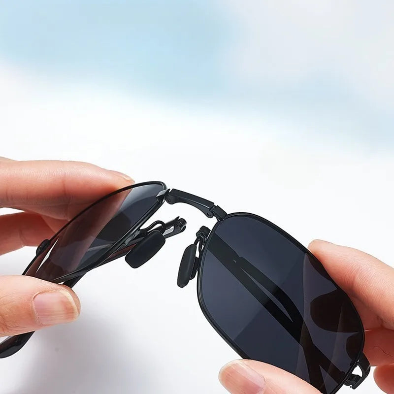 2 Pcs Polarized Folding Sunglasses for Men's Driving Day and Night Dual-purpose Square Driving Color Changing Sunglasses
