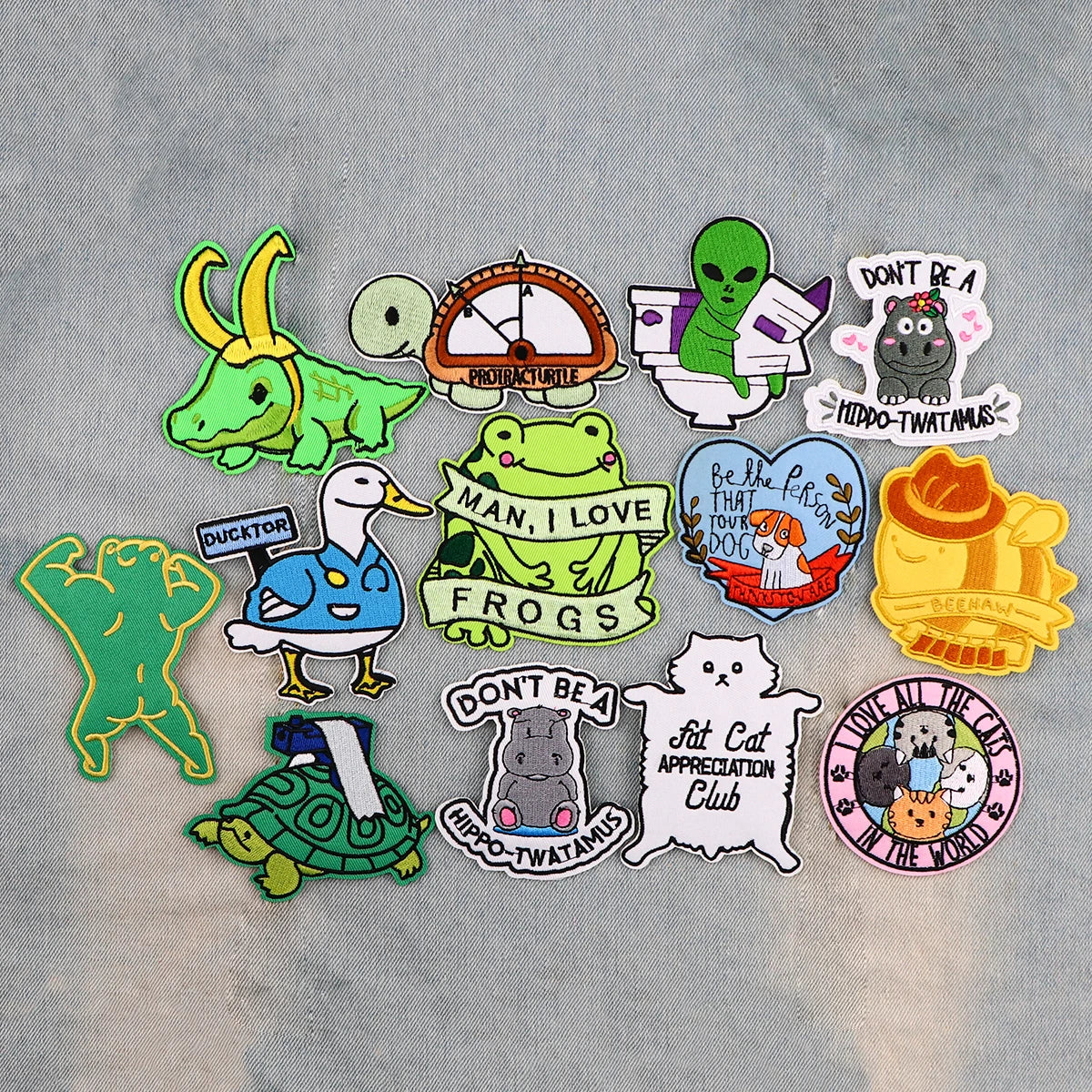 Cartoon Turtle Patches For Clothing Funny Hippo Patches Cute Animal Duck Patch Iron on Embroidery Patches on Clothes Stickers