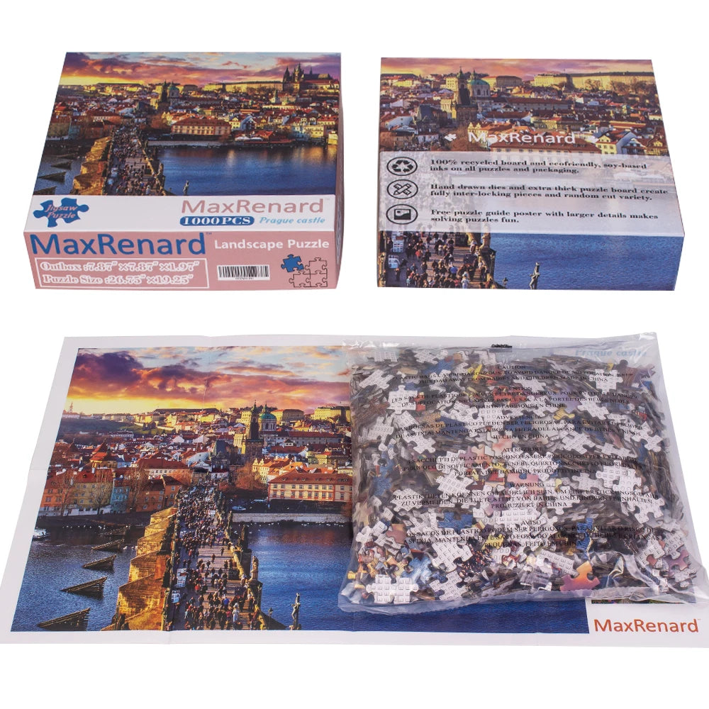MaxRenard Jigsaw Puzzle 1000 Pieces for Adult Czech Prague Castle Environmentally Friendly Paper Christmas Gift Toy