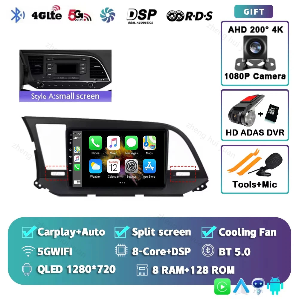 Android 16 Car Radio For Hyundai Elantra 6 2015 2016 2017 2018 Qualcomm Multimidia Video Player GPS Navigaion Split Screen DPS