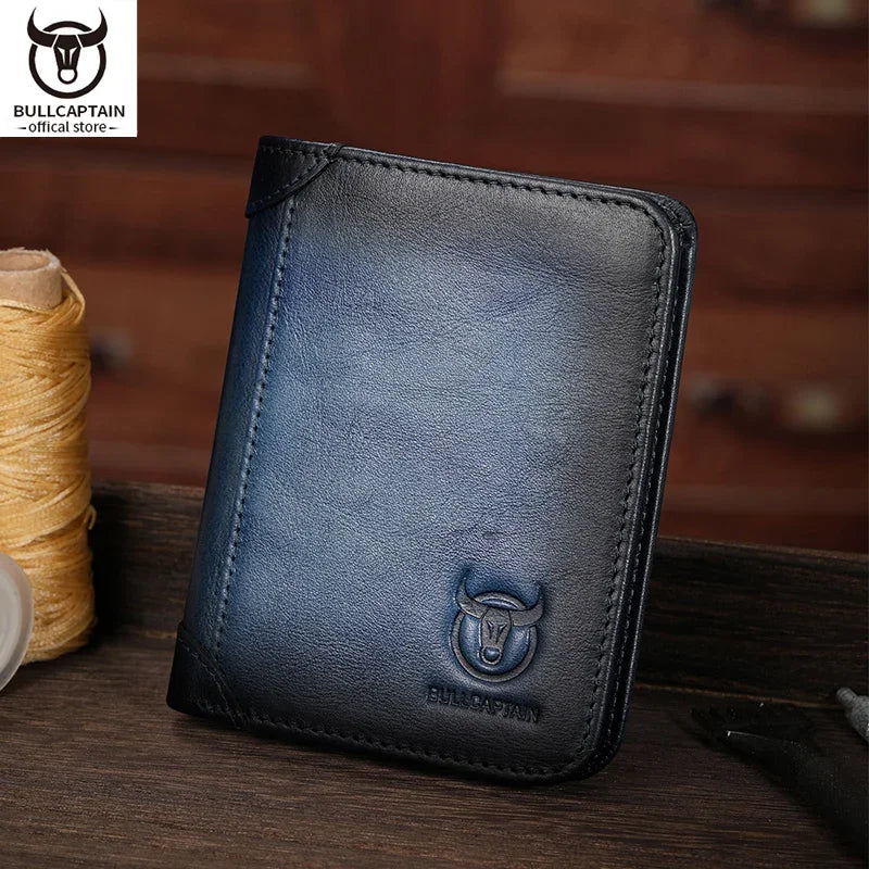 BULLCAPTAIN Men's Genuine Leather Wallet Casual Retro Cash Clip RFID Antimagnetic Multi-Card Slot Cowhide Coin Purse