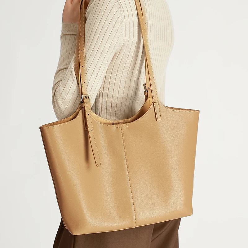 Genuine Leather Tote Bag for Women Large Capacity Cowhide Shoulder Bag Patchwork Commute Handbag Luxury Designer Bag