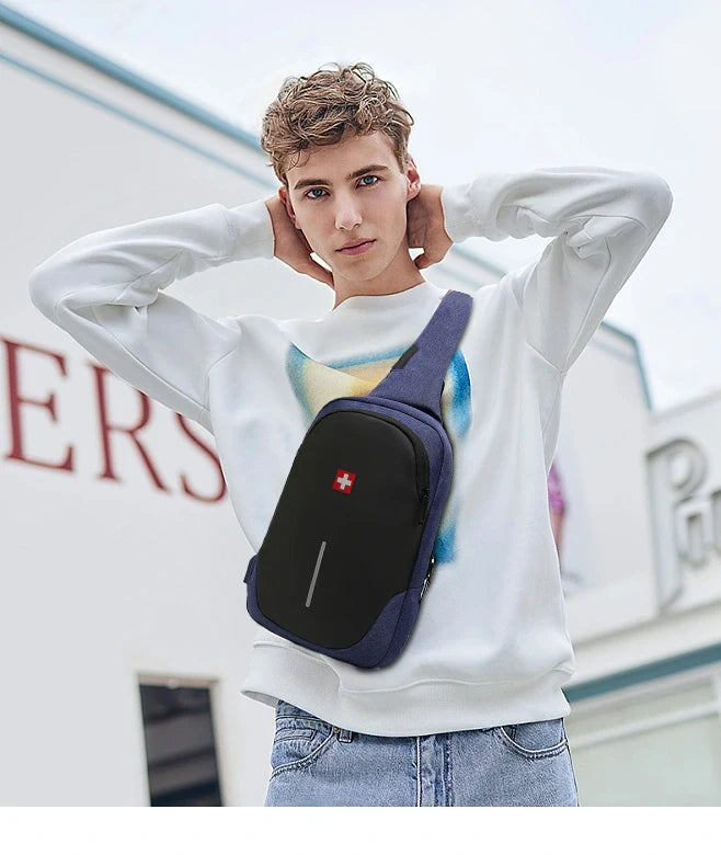 SWISS Men's Chest Bag Solid Color Outdoor Casual Fashion Shoulder Crossbody Bag