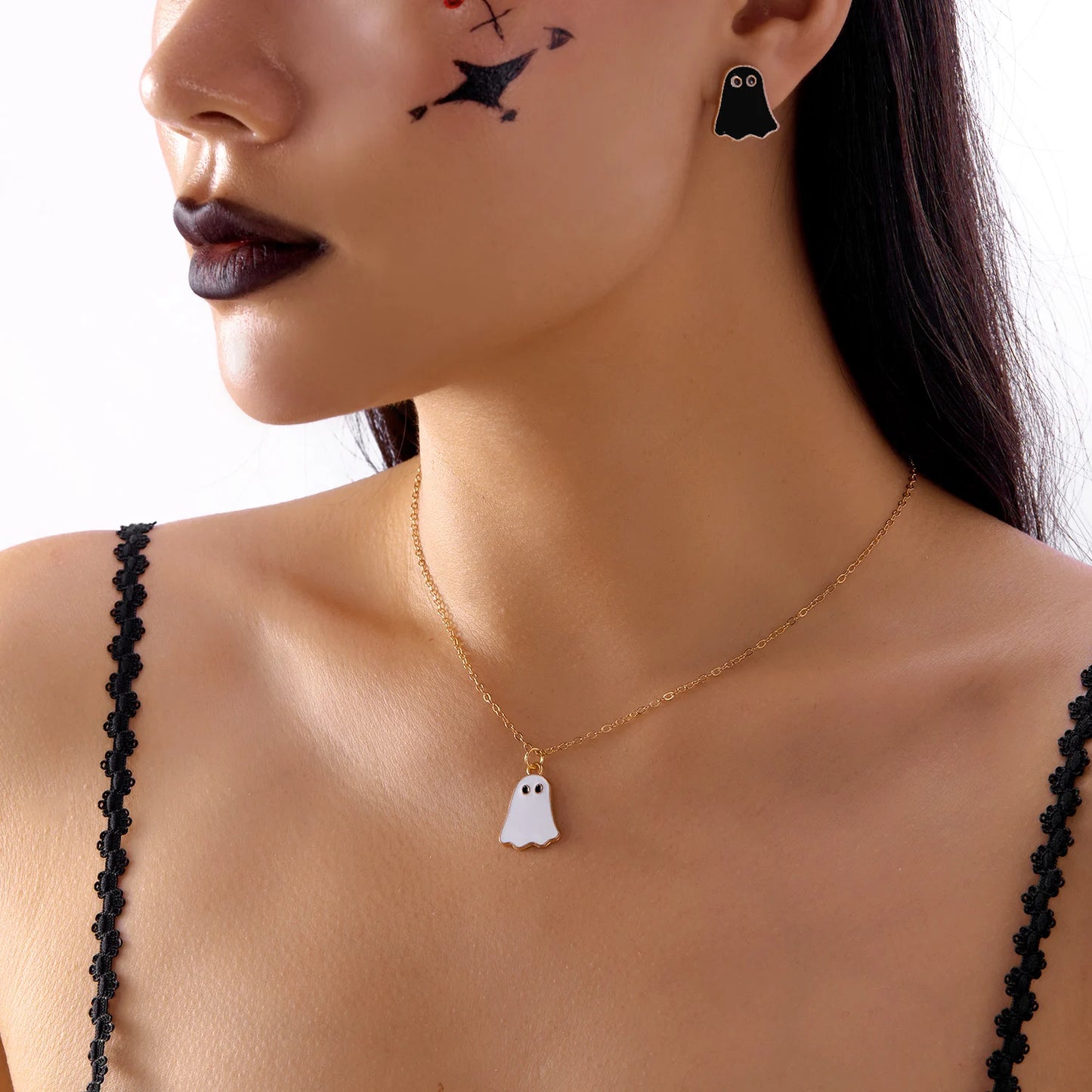 Cartoon Halloween Ghost Pendant Necklace Earrings for Women Funny Monster Cute Ghost Cosplay Party Accessories Punk Jewelry Sets