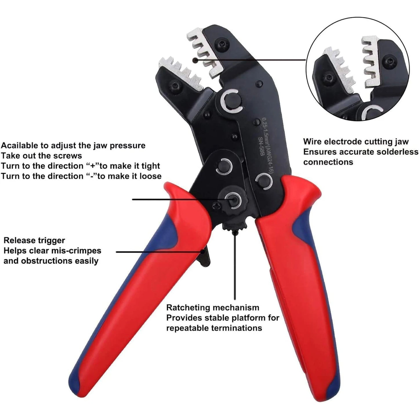7-in-1 Ratcheting Crimping Tool with Interchangeable Jaws for Heat Shrink Connectors, Wire Terminals - Electrical Crimper Pliers
