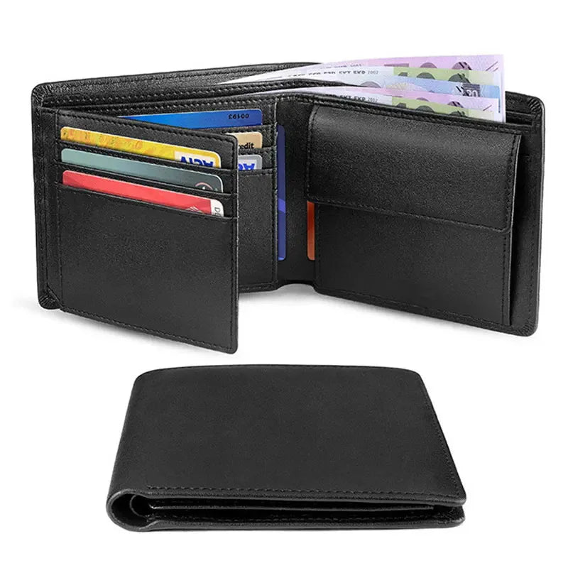 Minimalist Men Wallet with Zipper Coin Pocket RFID Credit Card Holder Tri-fold Multi-card Slot Document Holder Protective Cover