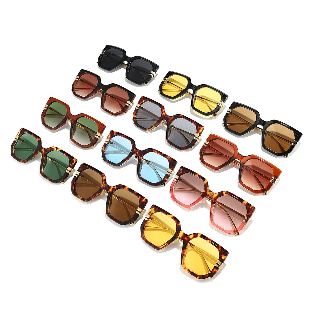 JNPCXI New Polygon Square Sunglasses Women Shades UV400 Retro Clear Ocean Gradient Lens Men Trending Leopard Sun Glasses