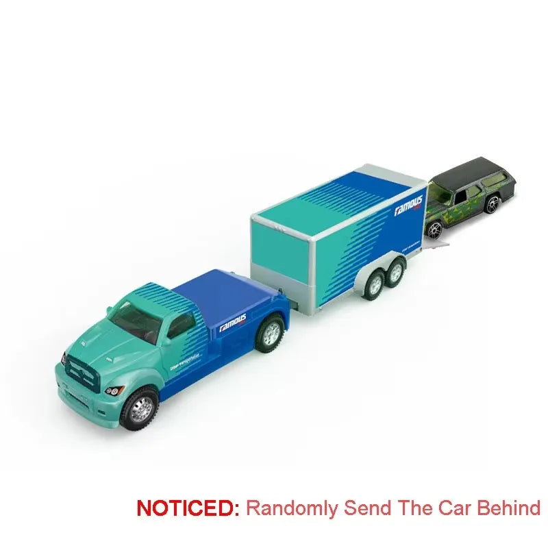 1:64 Container Trailer Alloy Diecast Model Toys Car Tailgate Can Be Lowered Pull Back Miniature Vehices Children's Surprise Gift