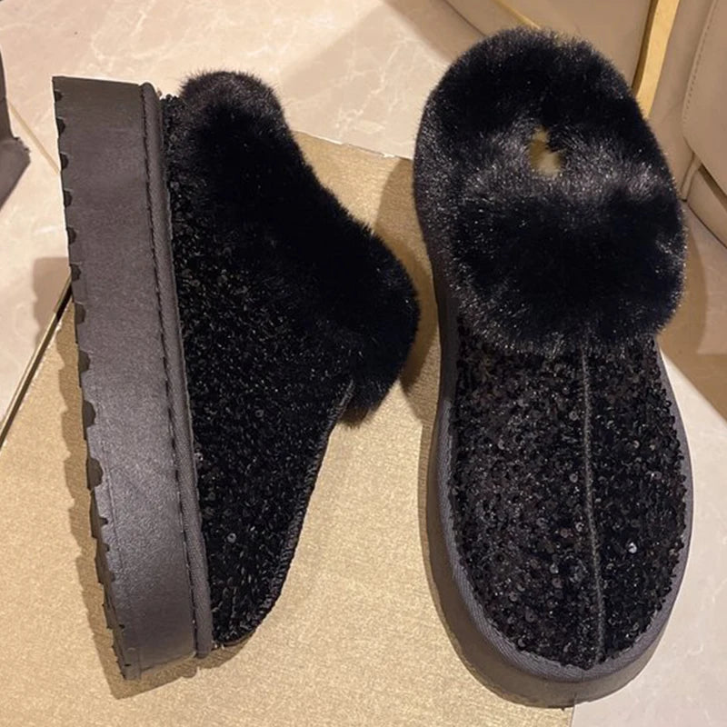 Fashion Bling Platform Snow Boots Women Winter Soft Faux Fur Plus Size Warm Boots Woman Non Slip Wear Resistant Botas Mujer
