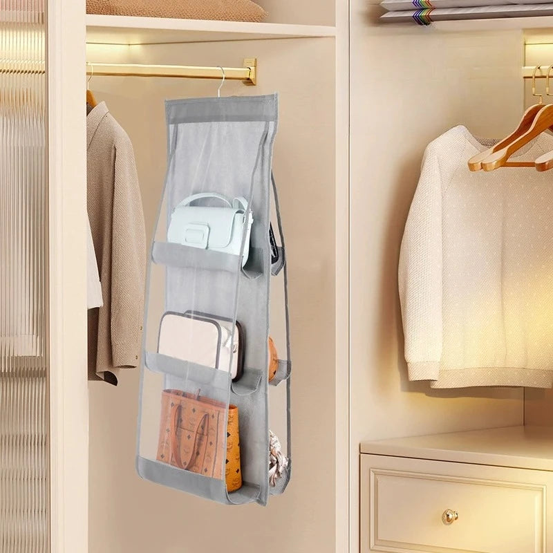 1pc Space-Saving Multi-Layer Hanging Bag Organizer - Durable Non-Woven Material, for Handbags, Wallets & Accessories
