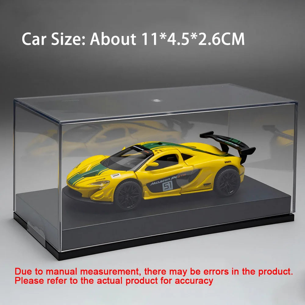 1:43 P1 GTR F1 Miniature Car Diecast Alloy Sports Model Toys with Acrylic Box Rubber Tires Metal Body Vehice Display Items Gifts
