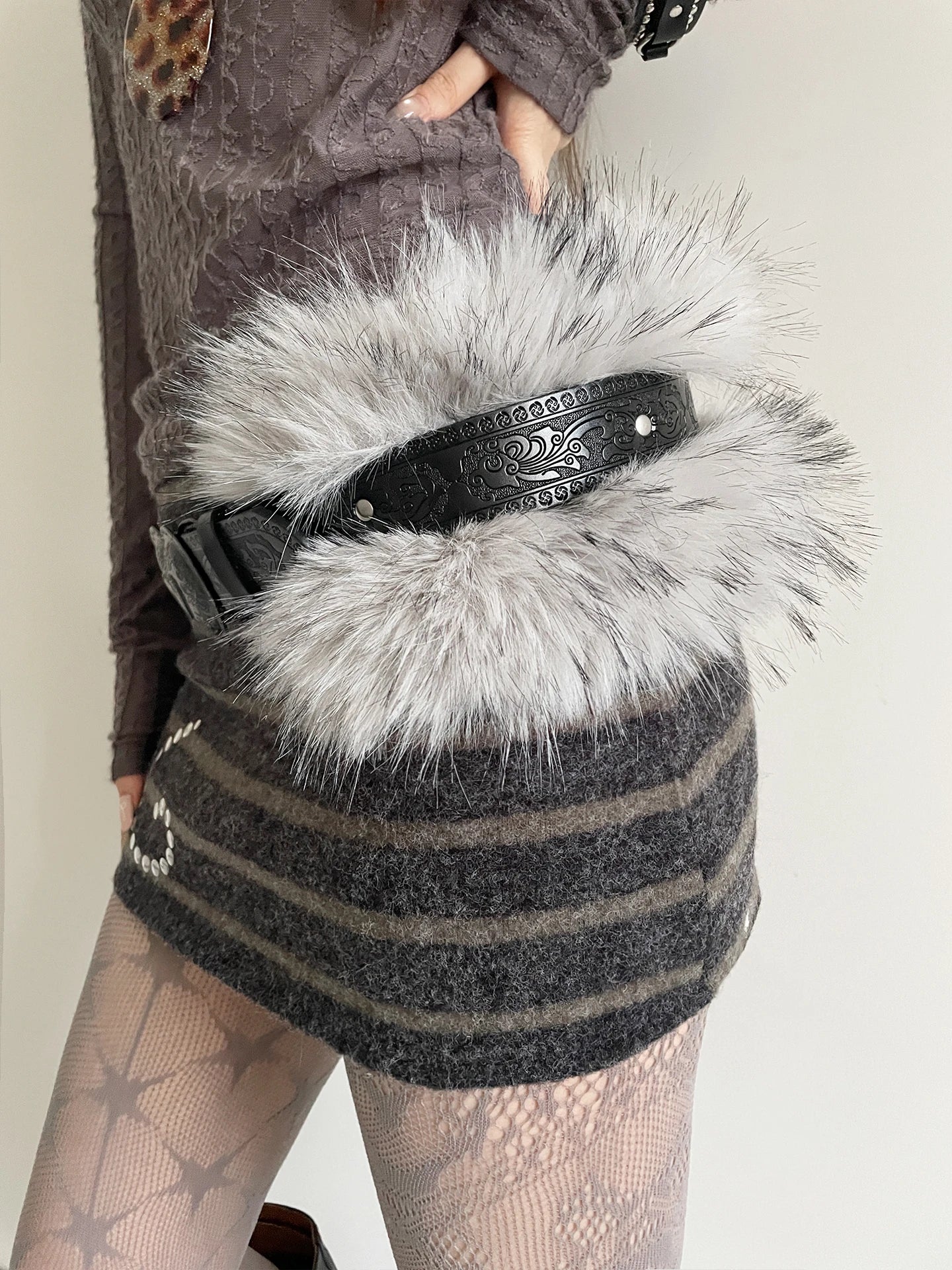 Retro Y2k Heart Carving Fluffy Waist Belt For Women Design Sense With Skirt And Jeans Waistband