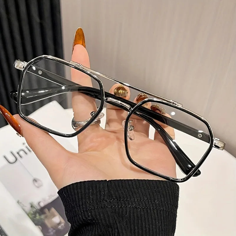 3pcs Men's and Women's Retro Full Frame Trapezoidal Flat Light Glasses Comfortable Glasses Fashionable Glasses