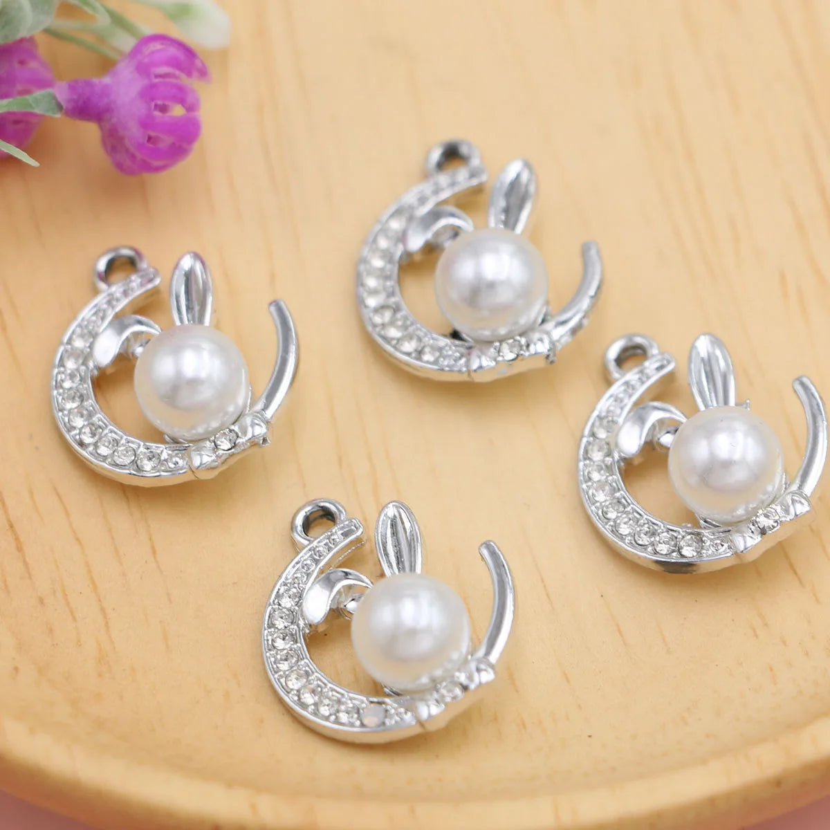 10Pcs Silver Plated Crystal Rabbit Charm Pendant for Jewelry Making Earrings Bracelet Necklace Accessories DIY