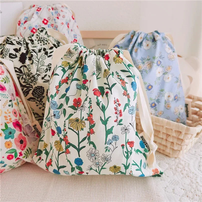 Portable Organizer for Underwear Socks Bra Cotton Makeup Bag Travel Drawstring Bags Ins Flower Print Clothes Cosmetic Bags 2026