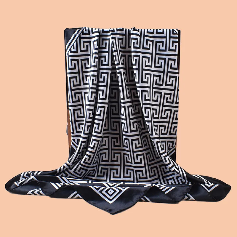1pc Geometric Letter Print Satin Square Scarf Women's Spring Fashion Hair Accessory Can Be Used as Belt Bag Decor Silk Headband
