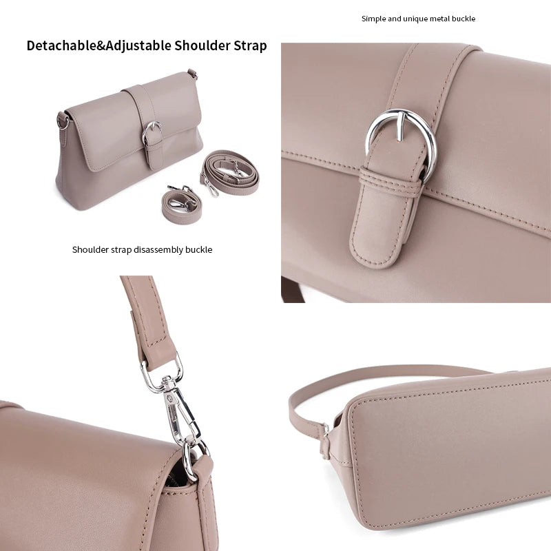 Women Genuine Leather Simple Solid Color Crossbody Bag Lightweight Small Shoulder Bag Luxury Designer Lightweight Messenger Bag