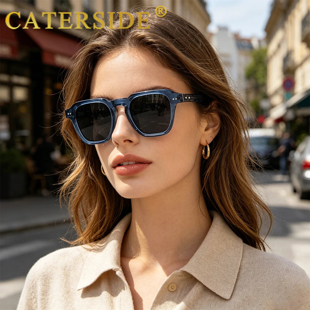 CATERSIDE Retro Polarized Sunglasses Men Square Large Acetate Frame Women Sun Glasses Punk Outdoor Driving Travel Eyewear UV400