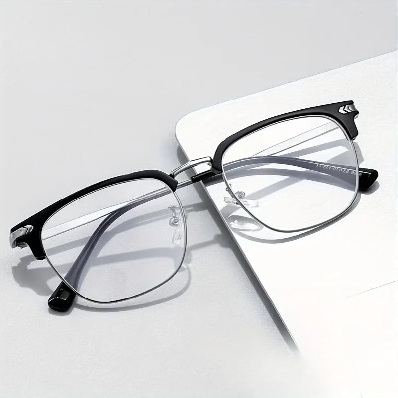 1pc Elegant Black & Silvery Metal Frame Glasses with Detachable Lenses