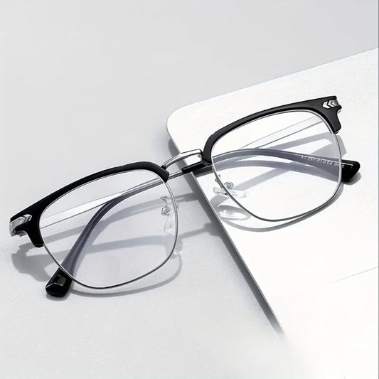 1pc Elegant Black & Silvery Metal Frame Glasses with Detachable Lenses