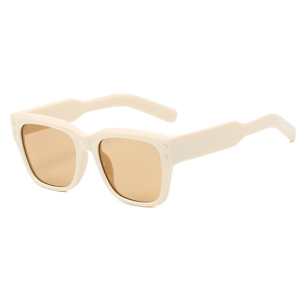 JNPCXI Vintage Rivets Square Men Sunglasses Fashion Amber Gradient Shades UV400 Women Outdoor Sun Glasses