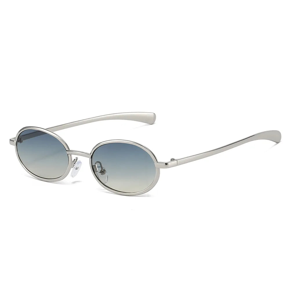 JNPCXI New Retro Small Oval Metal Sunglasses Women Silver Shades UV400 Fashion Gradient Men Punk Sun Glasses