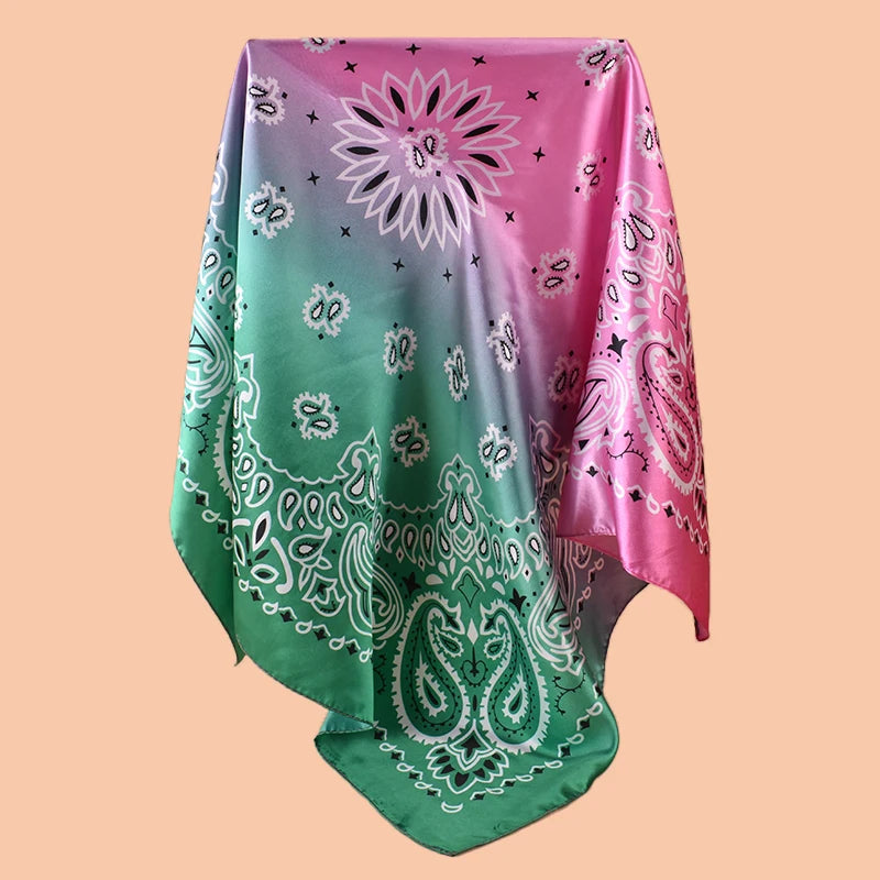 1PC Gradient Paisley Print Satin Square Scarf Women's Hair Accessory Spring New Style Versatile Belt Bag Decor Silk Headband