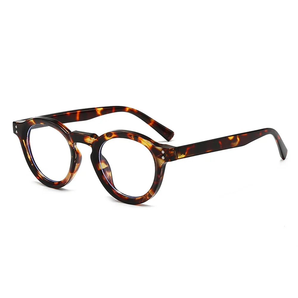 JNPCXI New Fashion Small Round Sunglasses Women Shades Fashion Leopard Blue Lens Men Trending Rivets Frame UV400