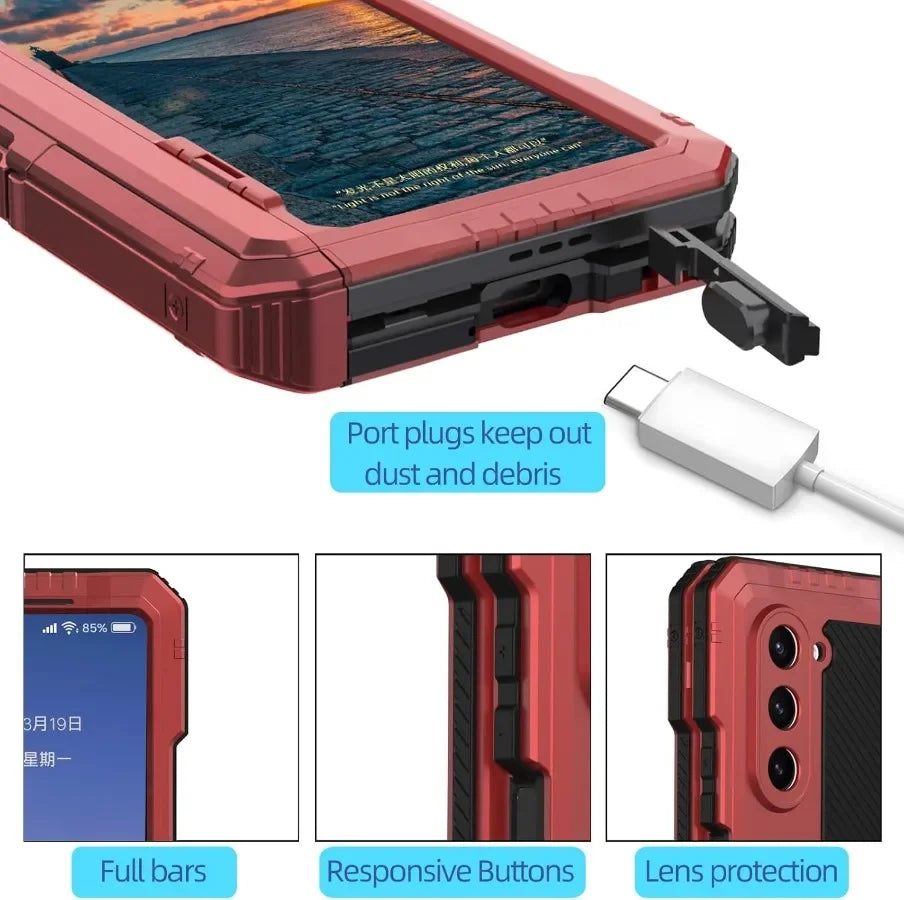 3 Layers Heavy Duty Metal Phone Case For Samsung Z Fold 6 5 4 Shockproof Alumin