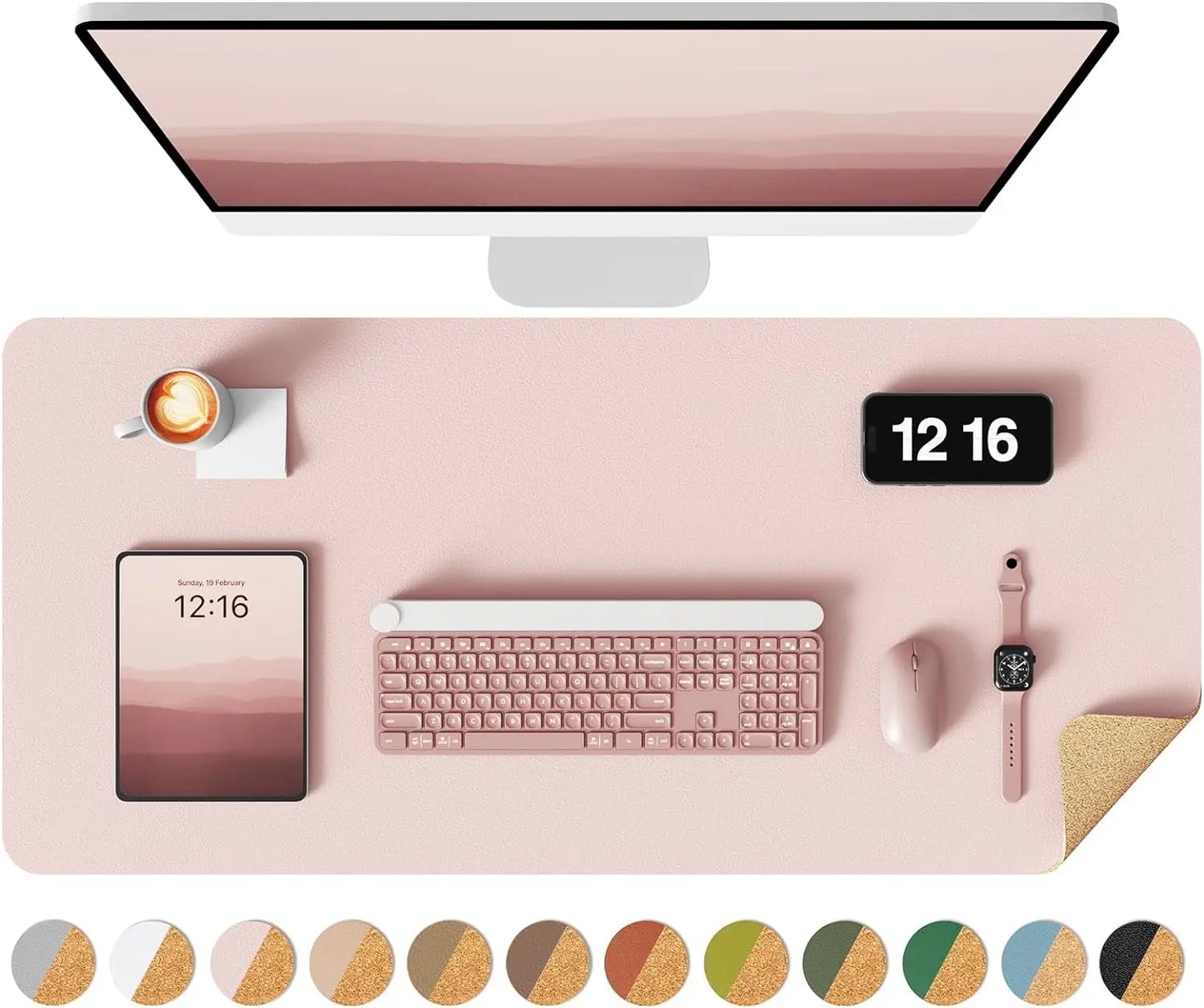 Eco Cork Desk Pad Protector,Leather Desk Mat,Double-Sided Desk Pad,Large Mouse Pad,Waterproof Desk Blotter for Office/Home