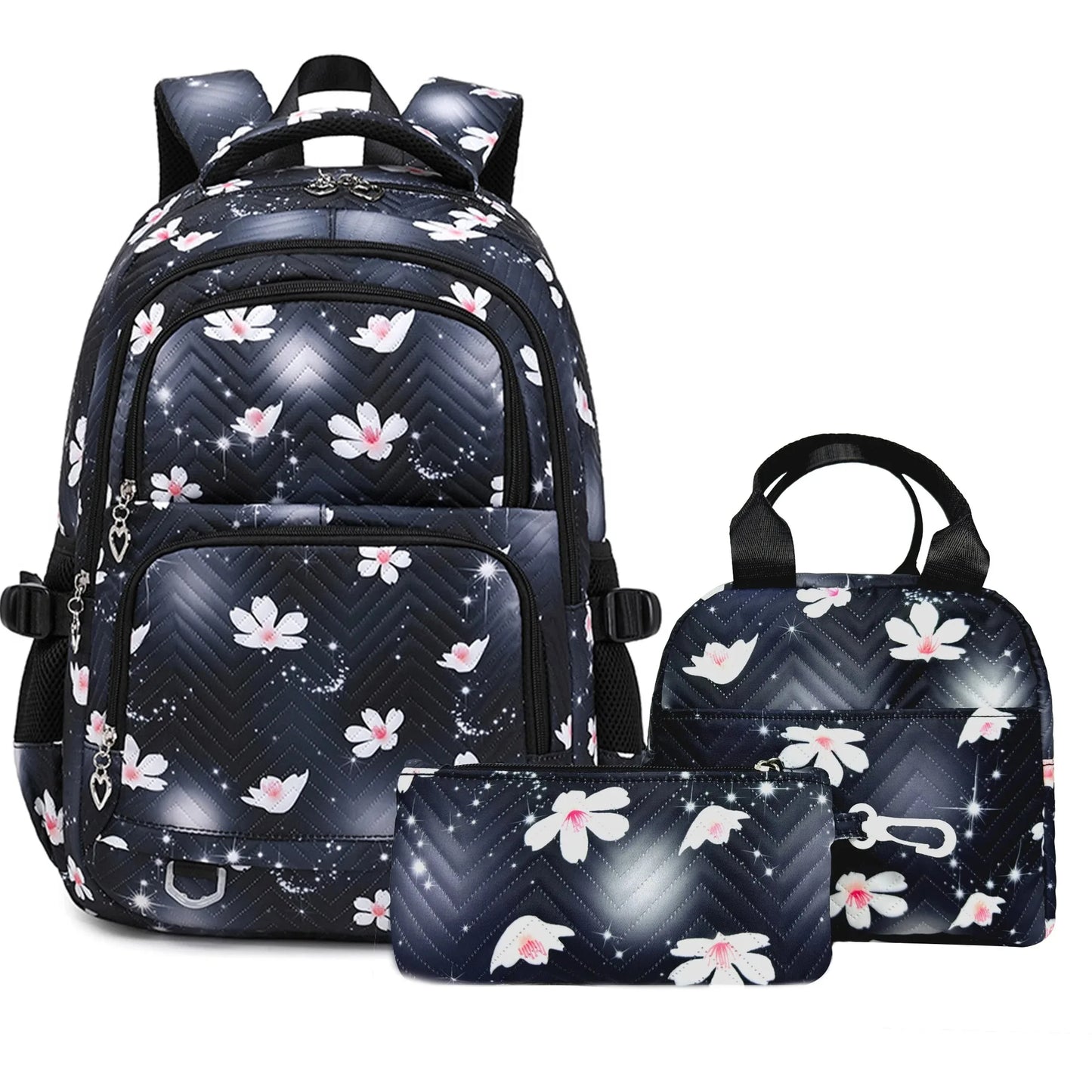 3PC Black Lilo Stitch XL Backpack Lightweight School Student Travel Lunch Bag 04