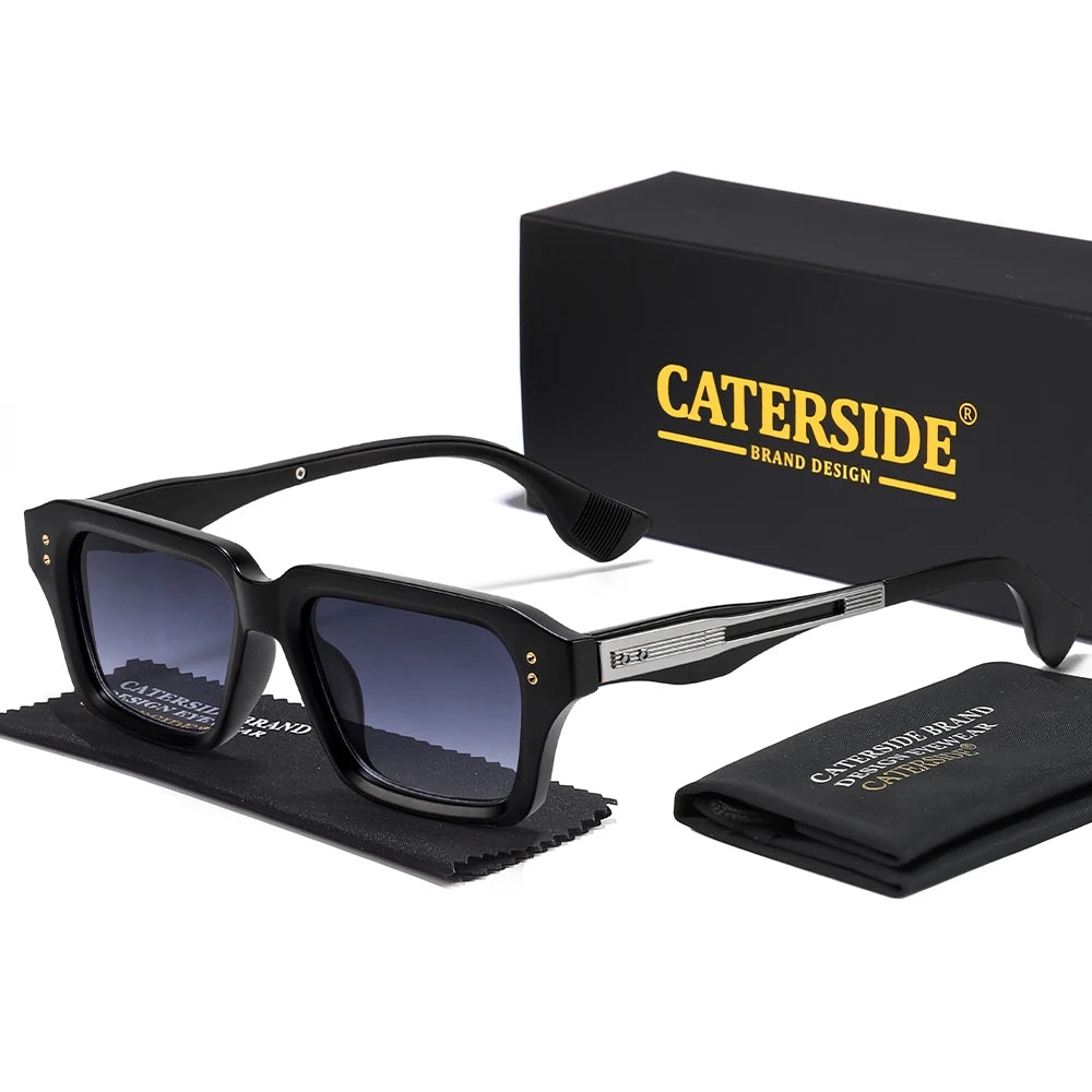 CATERSIDE New Men's Square Sunglasses Premium PC Frame with Metal Temple UV400 Women Retro Fashion Driving Decoration Eyewear