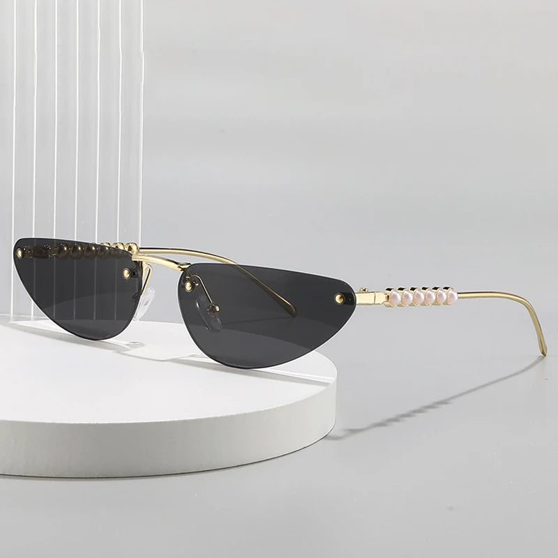 JNPCXI New Diamond Cat Eye Sunglasses Rimless Women Luxury Rhinestone Sun Glasses Men Gradient Shades UV400