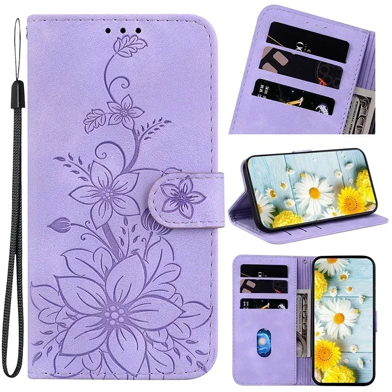 Wallet Flip Cover Flower Case For Redmi 14C Magnetic Leather Phone Cases Lily
