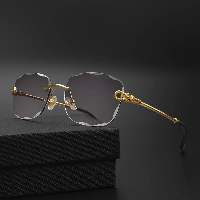 CATERSIDE Retro Sunglasses Men Brand Designer Rimless Gradient Lens Women Sun Glasses Shades Ladies Fashion Party Eyeglasses