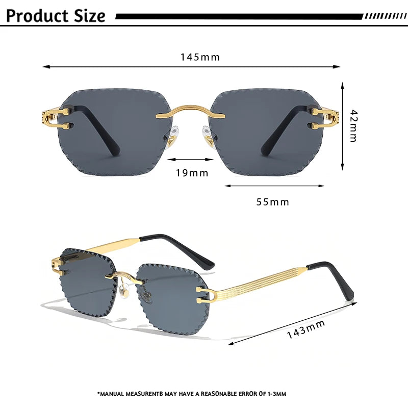 CATERSIDE New Rimless Sunglasses Men Square Fashion Cutting Lens Brand Design Sun Glasses for Women Party Festival Eyewear Gift