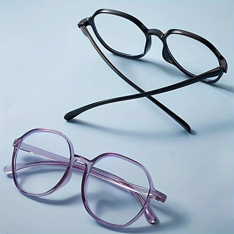 1 Pair of Sleek Anti Aging Reading Glasses Ultra Lightweight Hexagonal Full Frame with Clear AC Lenses for Men  Women