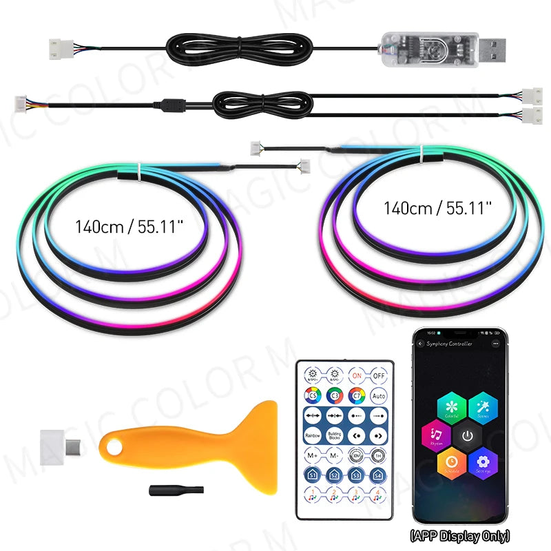 Car Ambient Lights Automatic OFF Module 30 60 Seconds Glove Box USB Expansion Dock Symphony 140cm Strips For Tesla Model 3 Y S X