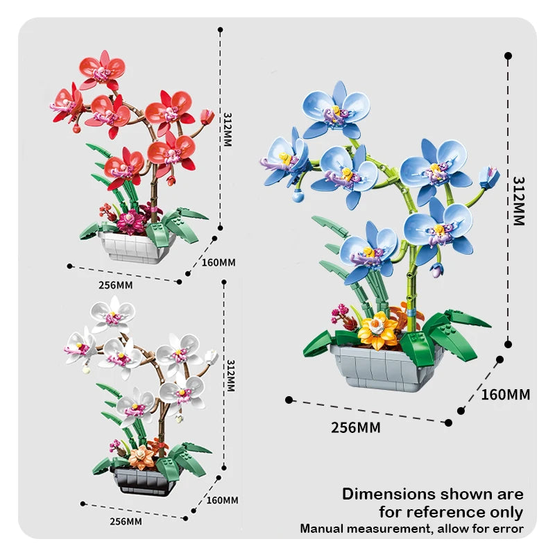 Creative Bouquet Orchid Flowers Building Blocks City Romantic Home Decoration