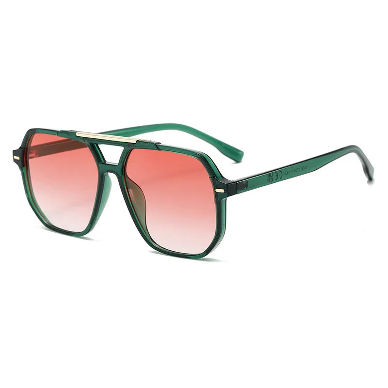 JNPCXI New Retro Double Bridges Square Women Sunglasses Fashion Green Pink Gradient Shades UV400 Men Rivets Sun Glasses