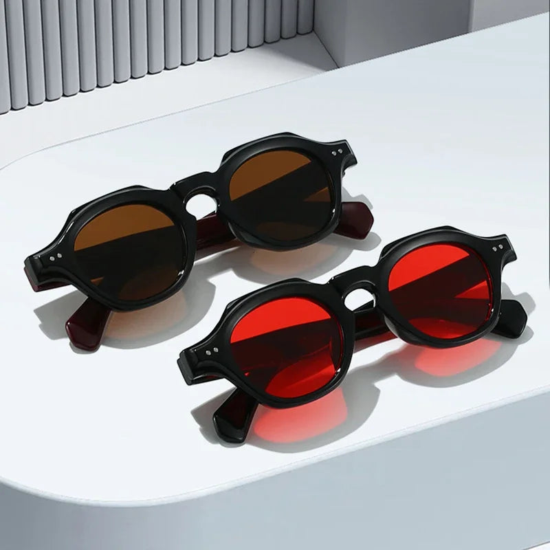 JNPCXI New Fashion Small Polygon Square Sunglasses Women Retro Rivets Shades UV400 Men Red Blue Sun Glasses