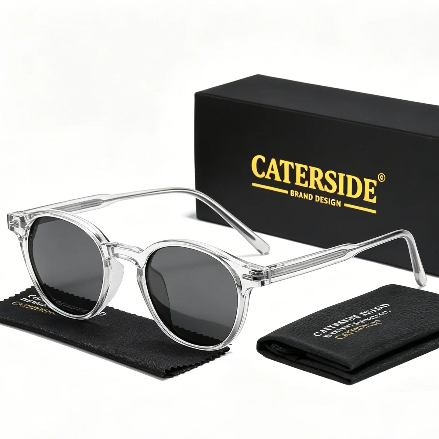 Caterside Polarized Round Sunglasses Men Punk TR Frame Core Insert Leg Retro Sun Glasses Women Set Driving Fishing Eyewear UV400