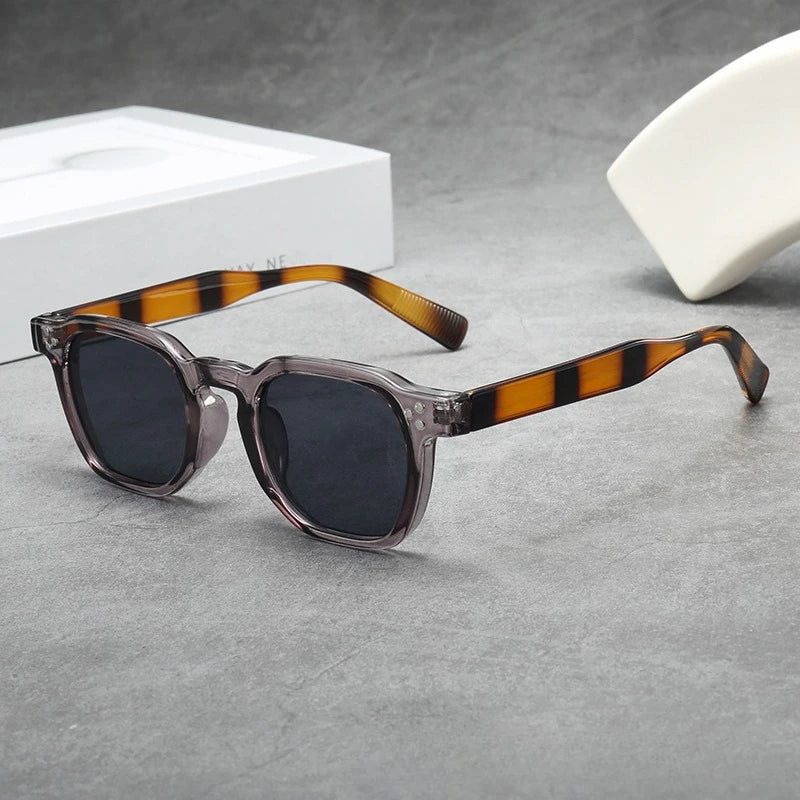 JNPCXI Fashion Square Sunglasses Men Gradient Shades UV400 Vintage Rivets Women Trending Tea Sun Glasses