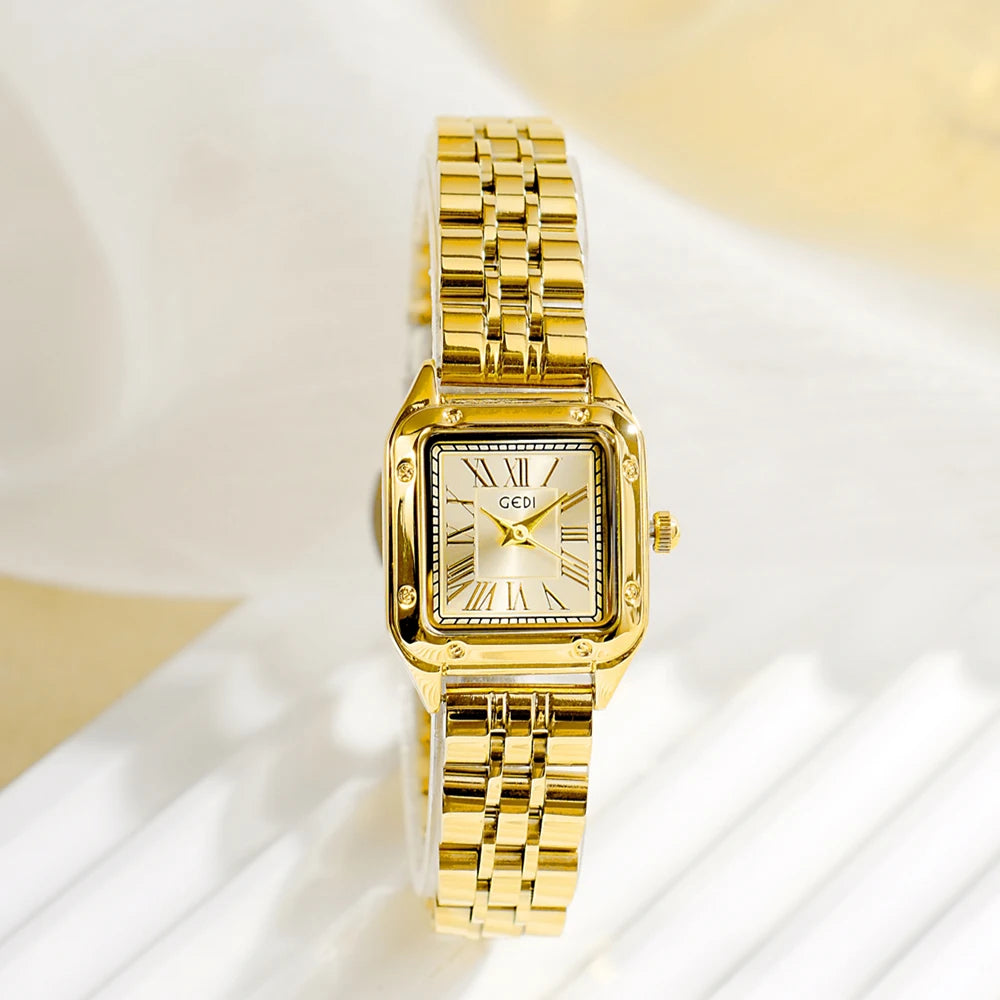 GEDI Vintage Watches for Woman Girlfriend Small Square Steel Strap Women's Watch Luxury Elegant Waterproof Quartz Watches