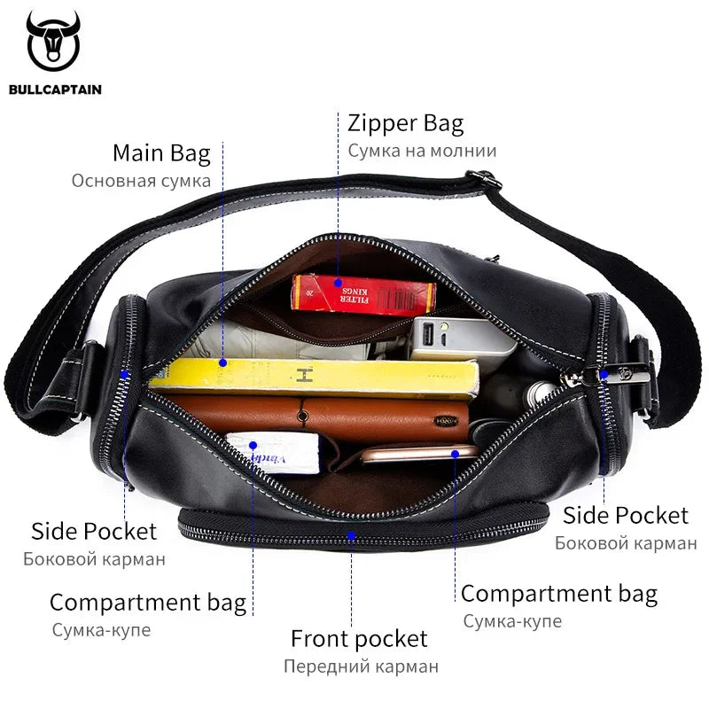 BULLCAPTAIN Leather Men's Sports Bag Fitness Shoulder Bag Retro Handbag Travel Bag Large Capacity Laptop Bag Cross Section 01
